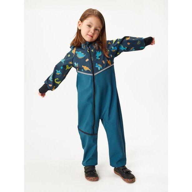Unuo Batolecí softshellová kombinéza s fleecem Mini, Kobaltová, Dinosauři
