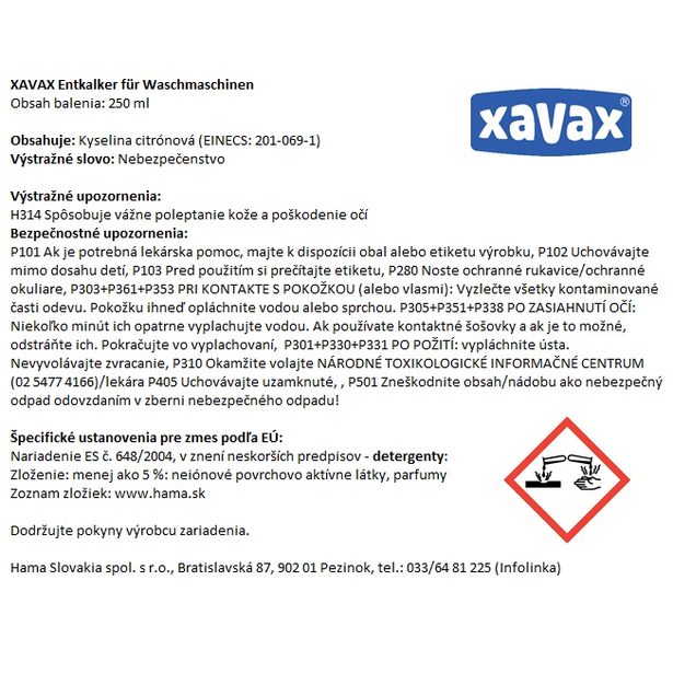 Xavax odstraňovač vodního kamene u praček, 250 ml