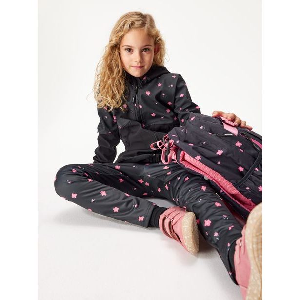 Unuo, Dívčí softshellový kabát s fleecem Street, Černá, Květiny