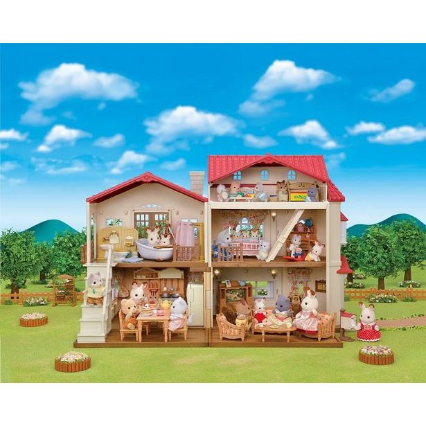 Sylvanian family Patrový dům s červenou střechou a se světly, nový