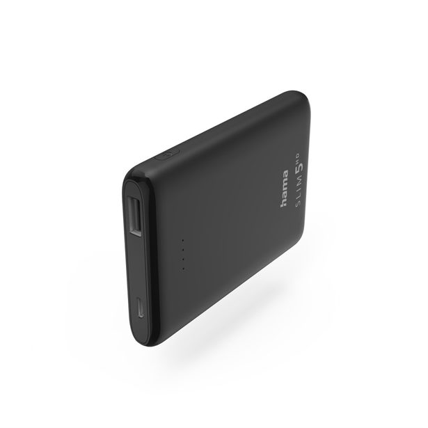 Hama SLIM 5HD, powerbanka, 5000 mAh, 1 A, výstup: USB-A, černá