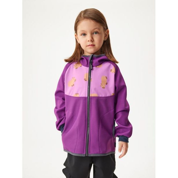 Unuo Dětská softshellová bunda s fleecem Basic, Ostružinová, Kapybary