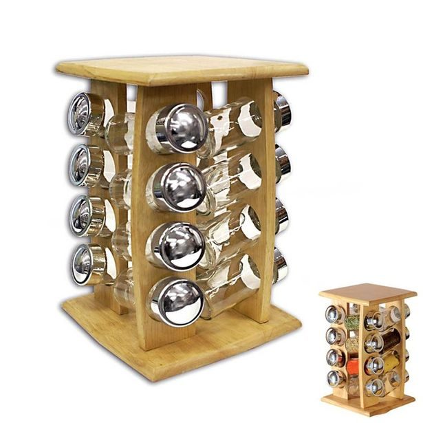 kořenka 16ks sklo/dřevo, otoč.stojan