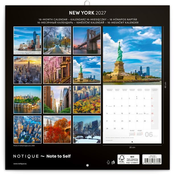 NOTIQUE Poznámkový kalendář New York 2027, 30 x 30 cm