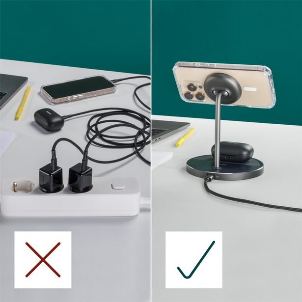 Hama bezdrátová nabíječka s držákem 2v1, Qi2 15 W, USB-C adaptér 45 W