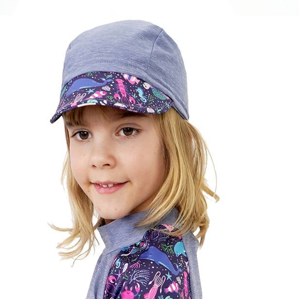 Unuo, Funkční čepice s kšiltem UV 50+, Žíhaná holubičí šedá, Mořský svět (Unuo functional UPF 50+ cap with peak)