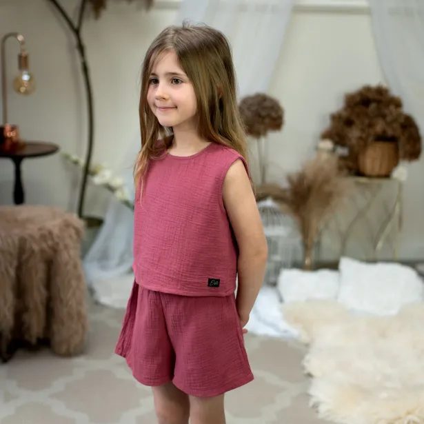 ESITO | Dívčí mušelínový set Lucka Ruby red - rubínová / 74