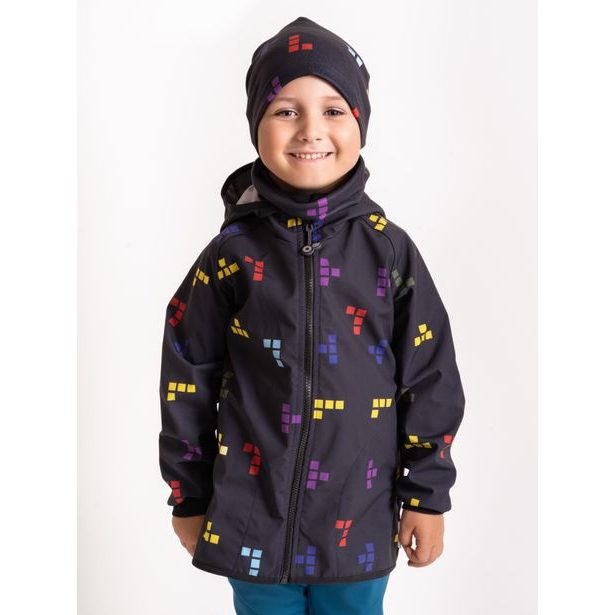 Unuo, Dětský nákrčník z fleecu Basic, Černá, Kostičky