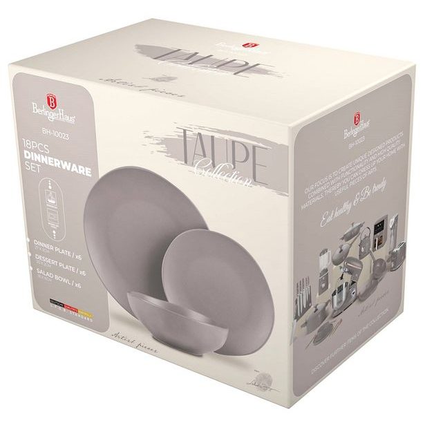 BERLINGERHAUS Jídelní sada talířů 18 ks Taupe Collection BH-10023