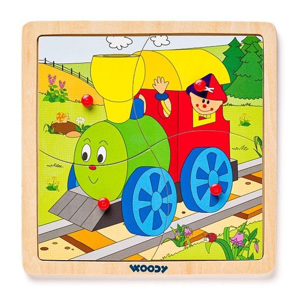 Displ.12ks - Puzzle ze 4 dílů "Mašinka", 4 motivy