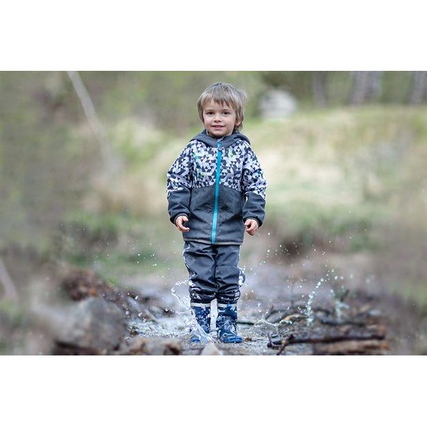 Unuo, Softshellové kalhoty batolecí s fleecem Street, Žíhaná antracitová, Metricon holka (Softshell toddler trousers Street, with fleece, melange anthracite, metricon girl)