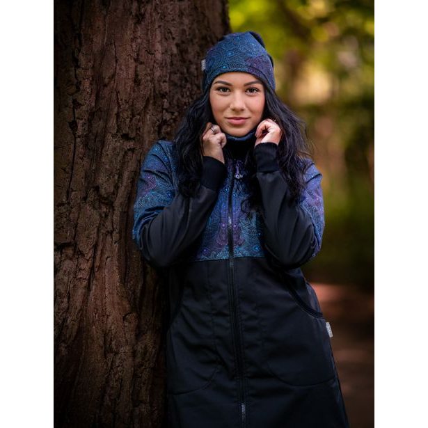 Unuo, Dámský softshellový kabát s fleecem, Černá, Temná mandala