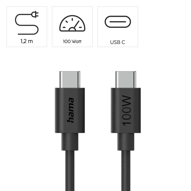 Hama USB-C 2.0 kabel, 1,5 m, 100 W, Ecosential
