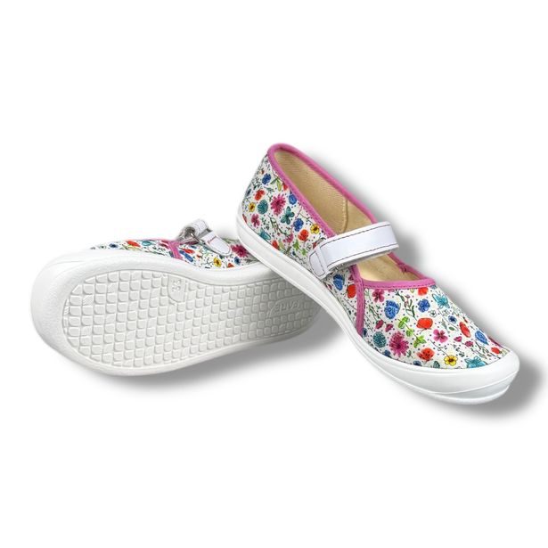 FARE BARE dívčí balerínky, papuče na suchý zip - květinky