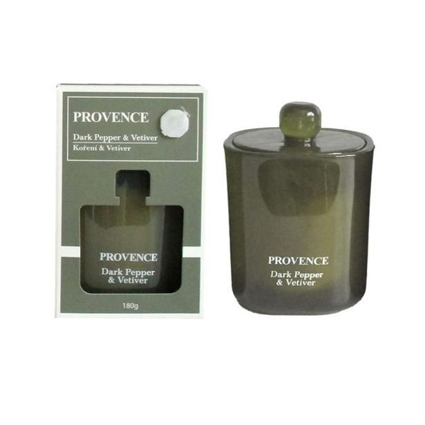 Provence SVÍČKA VE SKLE TMAVÝ PEPŘ VETIVER 9X9,2CM 180G 25H