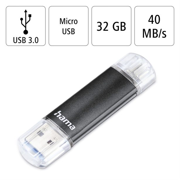 Hama USB flash disk Laeta Twin, USB 3.0, 32 GB, 40 MB/s, černý