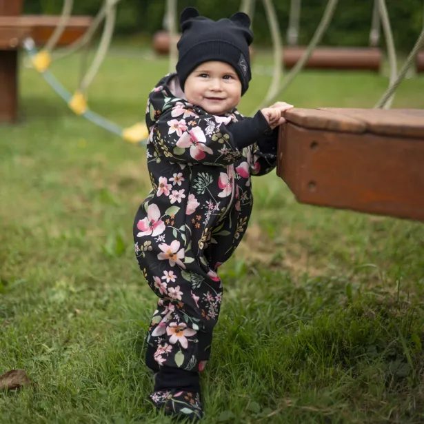 ESITO Rostoucí softshellová kombinéza s fleecem Spring flowers - černá
