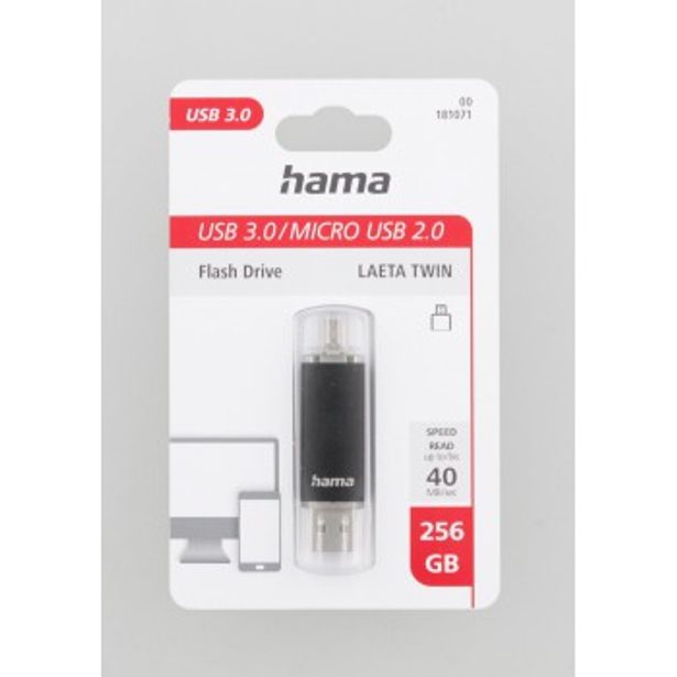 Hama USB flash disk Laeta Twin, USB 3.0, 256 GB, 40 MB/s, černý