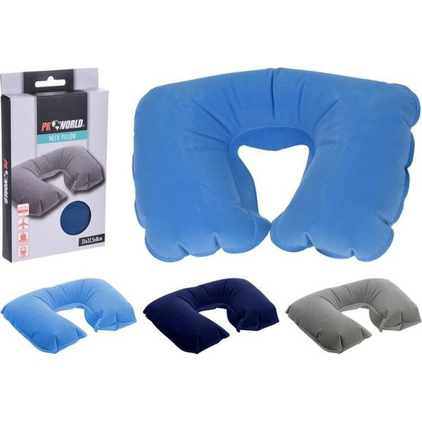 polštář 33x22,5x8cm, nafuk. na krk do letadla, mix barev