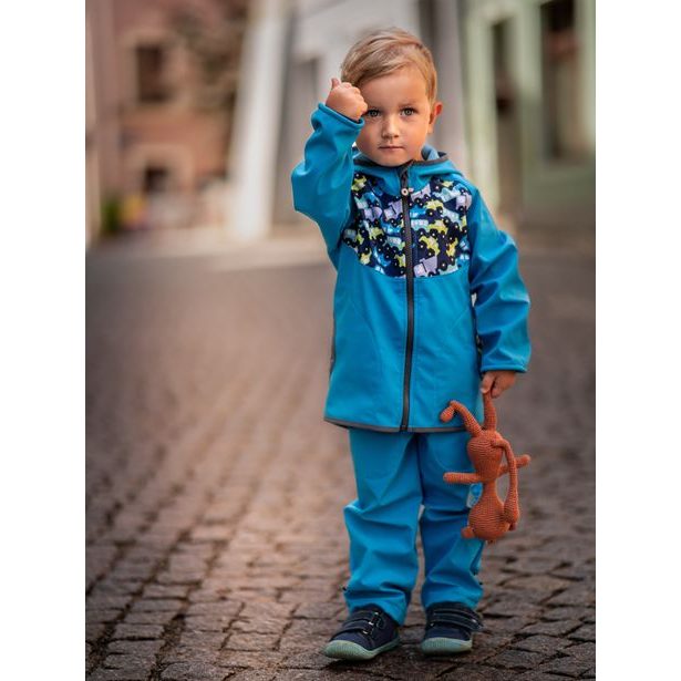 unuo Batolecí softshellové kalhoty bez zateplení Aqua + reflexní obrázek Evžen (Softshell toodler trousers non warm)