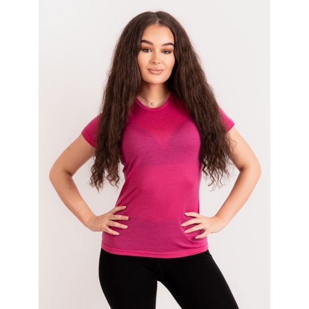 Unuo, Dámské merino triko s krátkým rukávem Nature, Fuchsiová