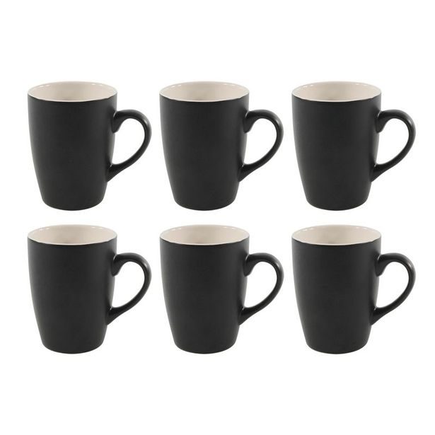 HIT Sada hrnků na kávu i čaj porcelán 6 ks 340 ml černá/krémová HT-24304297