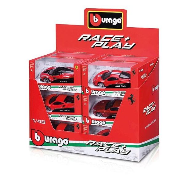 Bburago Bburago - Auta Race+Play, Ferrari, display 12ks, 1:43, assort
