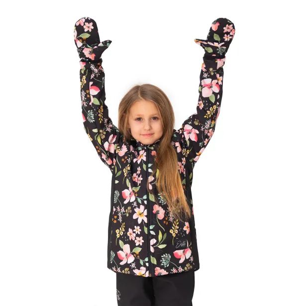 ESITO Dětská jarní softshellová bunda DUO Spring flowers - černá