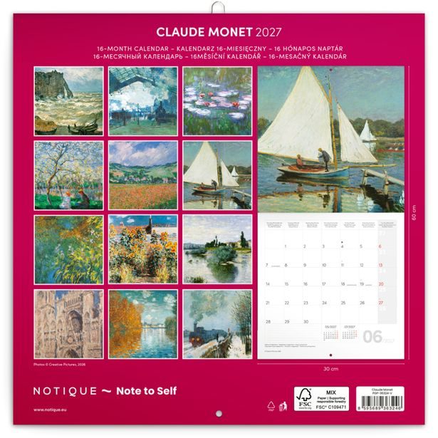 NOTIQUE Poznámkový kalendář Claude Monet 2027, 30 x 30 cm