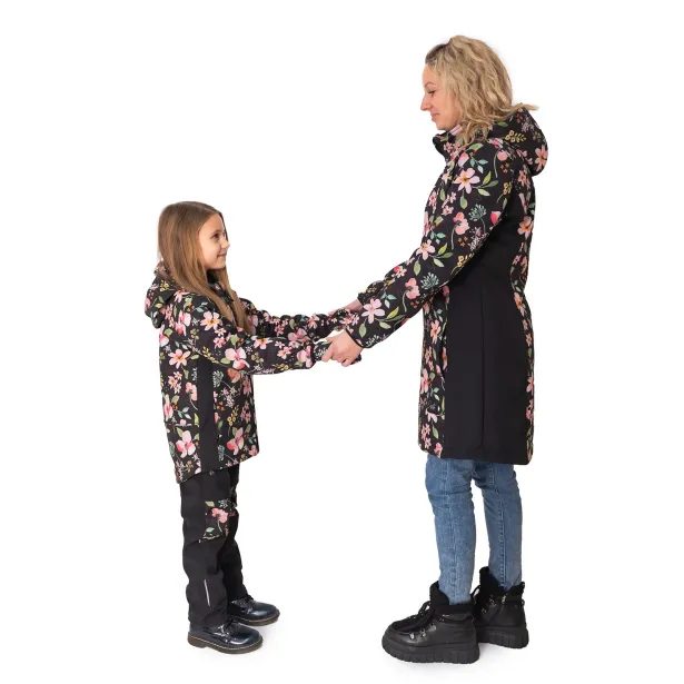 ESITO Dámský jarní softshellový kabát Spring flowers - černá