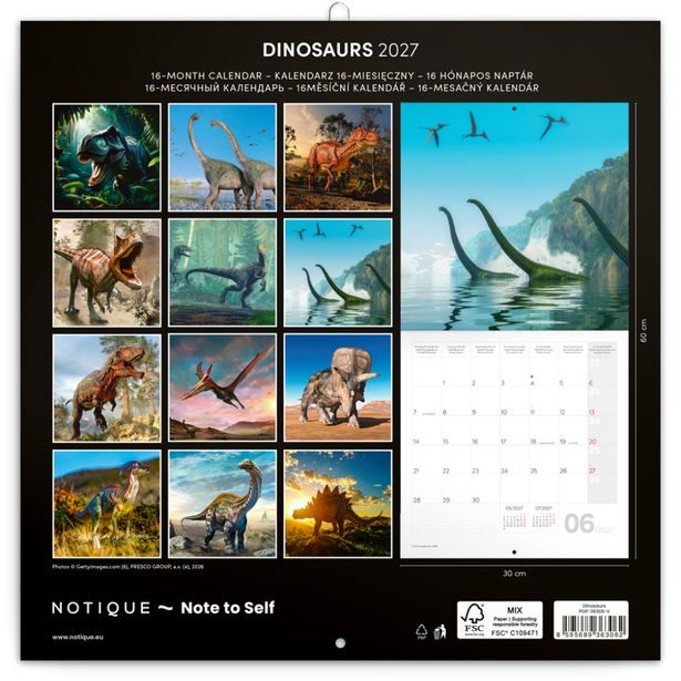 NOTIQUE Poznámkový kalendář Dinosauři 2027, 30 x 30 cm