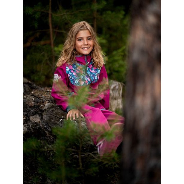 unuo Softshellová bunda bez zateplení Květinky malinová (Unuo softshell jacket)