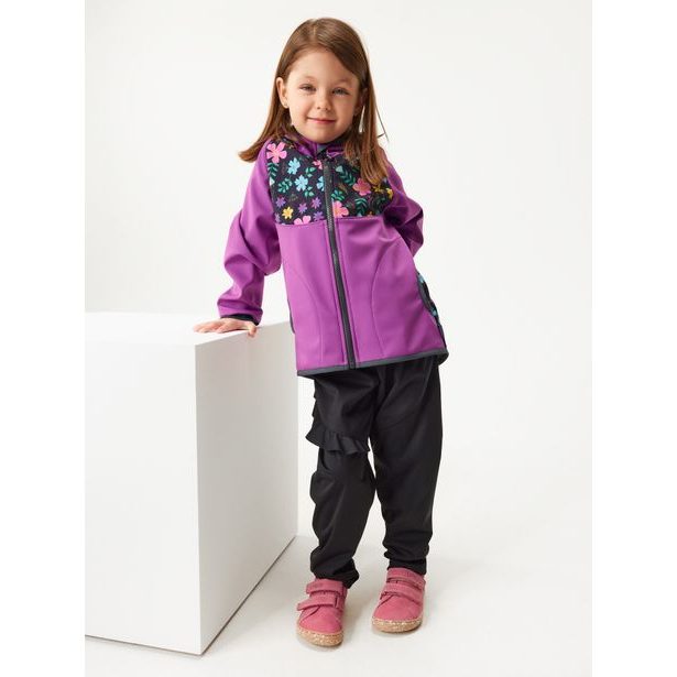 Unuo Dětská softshellová bunda bez zateplení Basic, Ostružinová, Kytičky