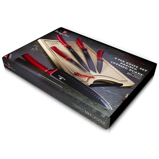 BERLINGERHAUS Sada nožů s nepřilnavým povrchem + prkénko 6 ks Burgundy Line BH-2552