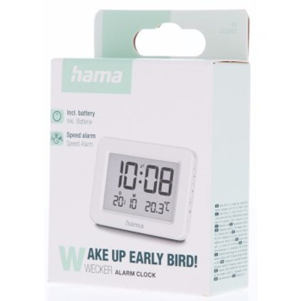 Hama Kos, digitální budík, s datem a teplotou, bílý