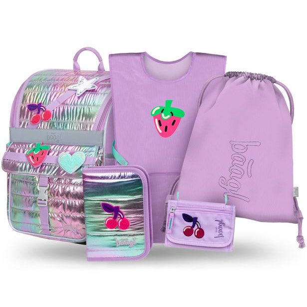 BAAGL SET 5 Zippy Lavender: aktovka, penál, sáček, zástěra, peněženka
