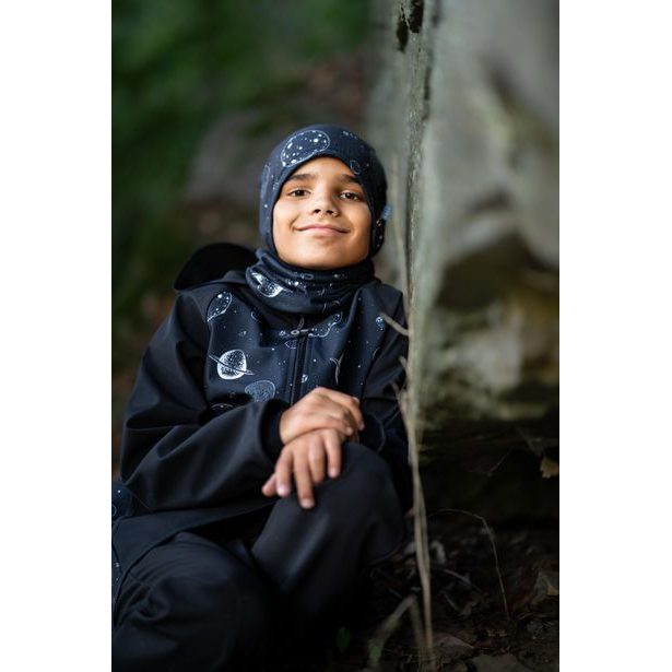 Unuo, Dětské softshellové kalhoty s fleecem Basic, Černá, Planety