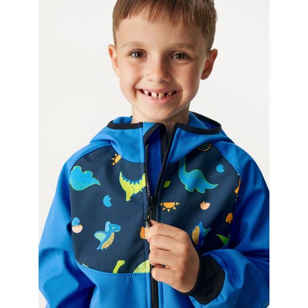 Dětská softshellová bunda s fleecem Basic, Modrá, Dinosauři