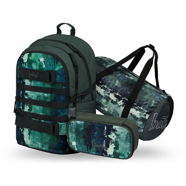 BAAGL SET 3 Skate Forest: batoh, penál, sportovní taška