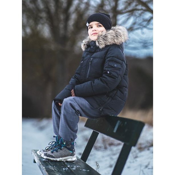 Unuo, Dětské softshellové oteplovačky se sherpou Light, Šedá Žíhaná, Černá Źíhaná