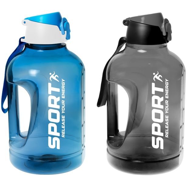 láhev 2,5l SPORT, modrá, šedá, rukojeť, nápitka+kryt, sport, plast
