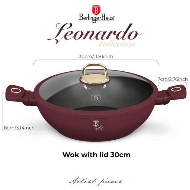 BERLINGERHAUS Pánev wok s poklicí a titanovým povrchem 30 cm Leonardo Collection BH-8035