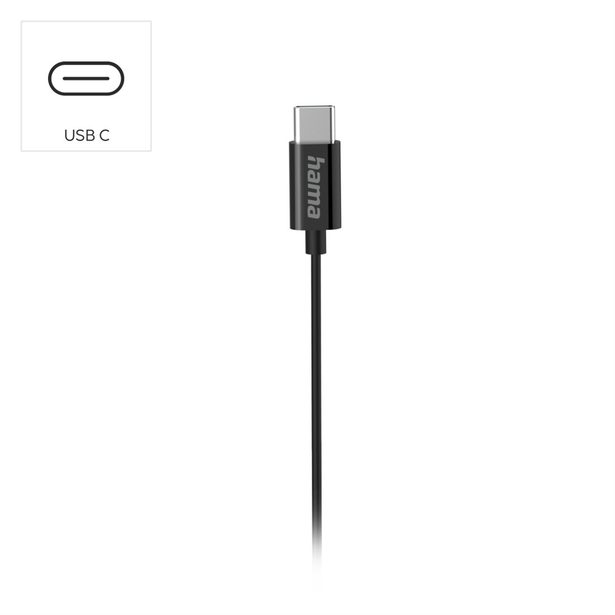 Hama USB-C sluchátka s mikrofonem Curly, špunty, černá