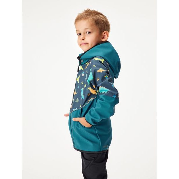 Unuo, Dětská softshellová bunda s fleecem Slim, Kobaltová, Dinosauři