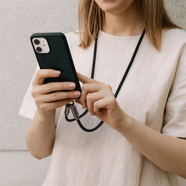 Hama USB-C kabel a šňůrka na mobil 2v1, 1,2 m, černá