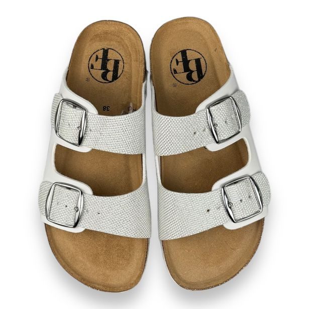 Dámské kožené pantofle Best Feet - bílo-stříbrné