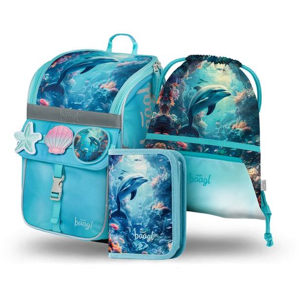 BAAGL SET 3 Zippy Delfín: aktovka, penál, sáček