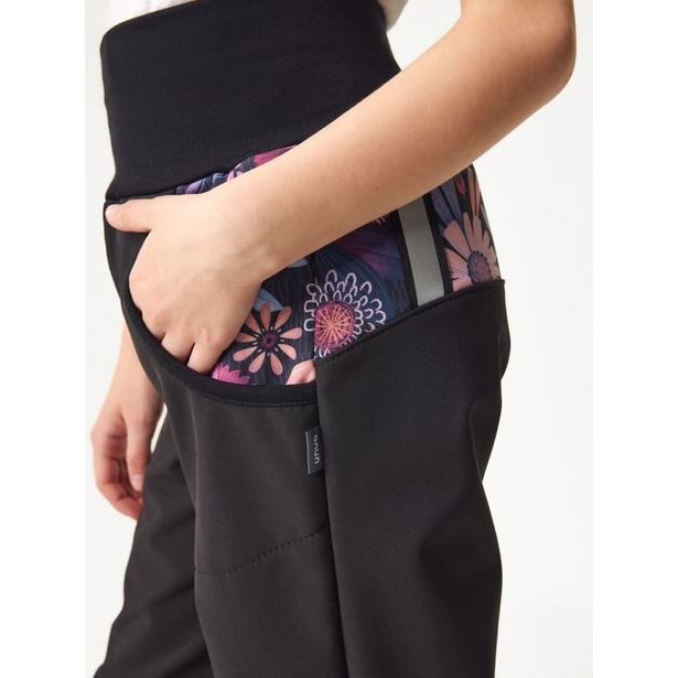 Unuo, Dětské softshellové kalhoty s fleecem Basic, Černá, Kouzelné květiny