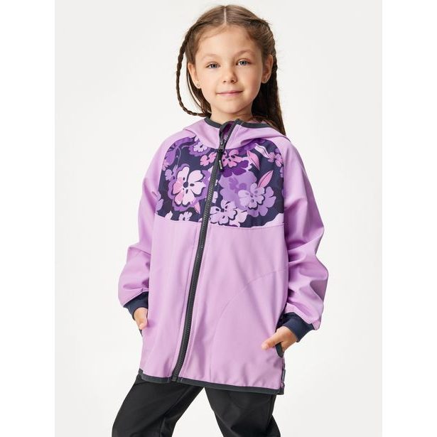 Dětská softshellová bunda bez zateplení Basic, Lila, Kytky