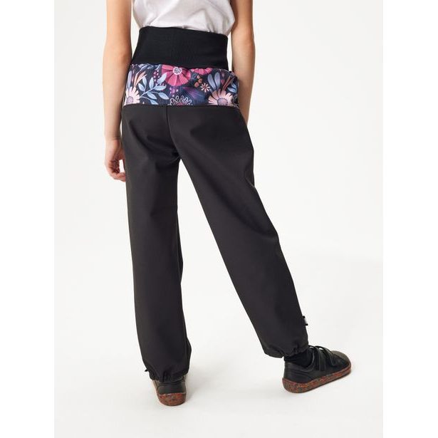 Unuo, Dětské softshellové kalhoty s fleecem Basic, Černá, Kouzelné květiny